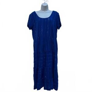 Soft Surroundings Kara Tiered Maxi Dress in Blue Shimmer | Size Petite XL